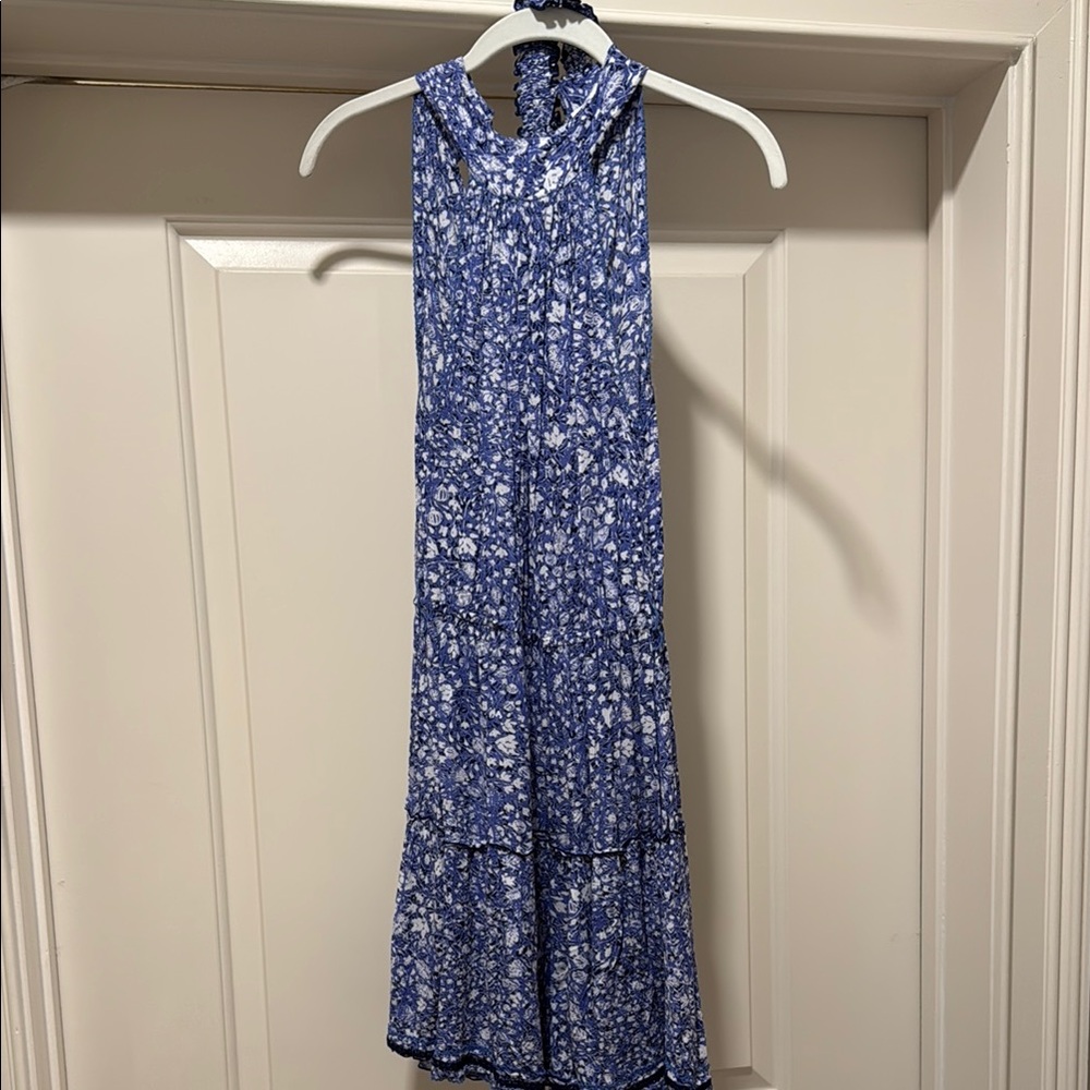 Poupette St. Barth Blue and White High Neck Mini Dress